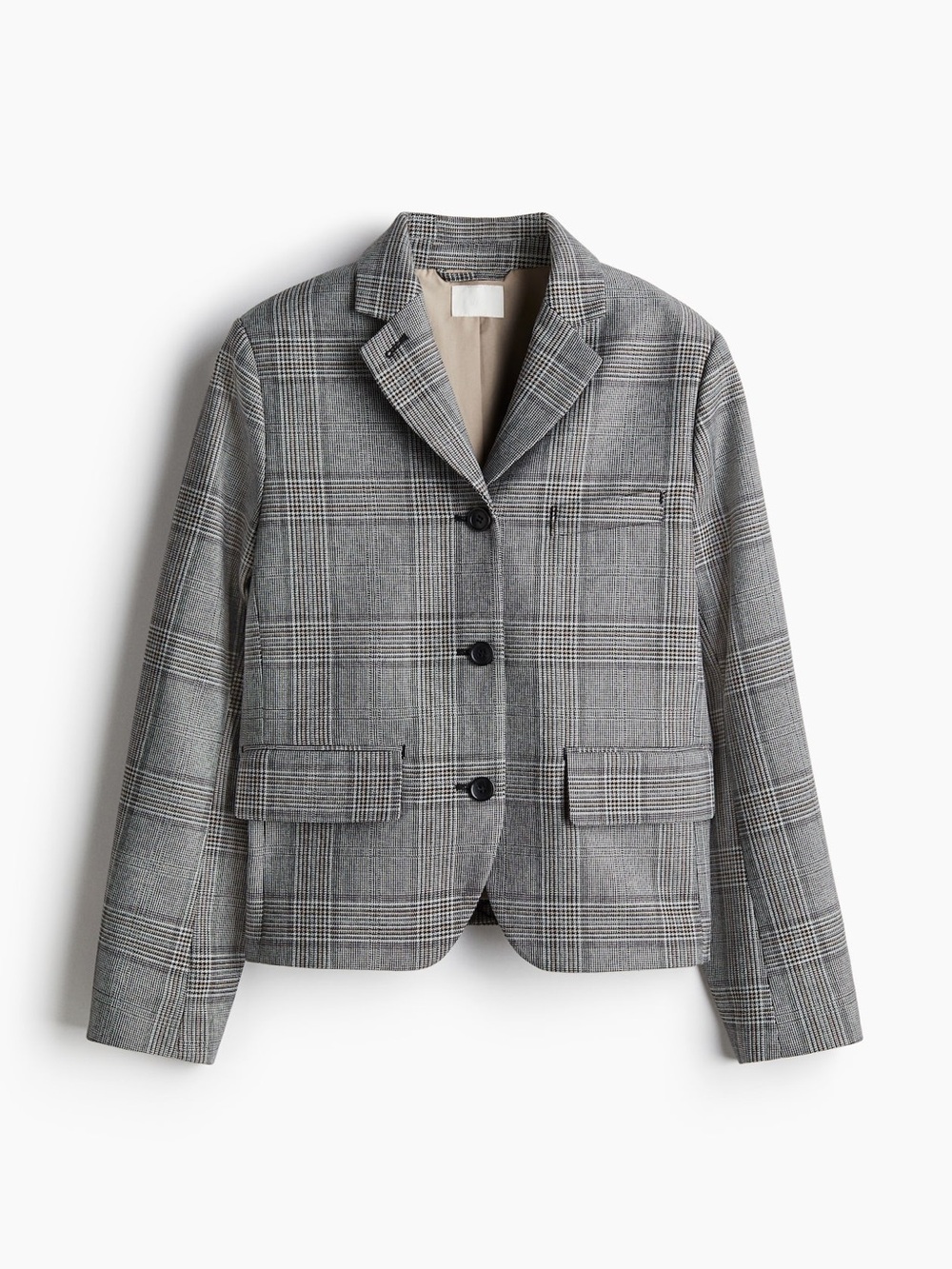 Classic Grey Plaid Women's Blazer Jacket